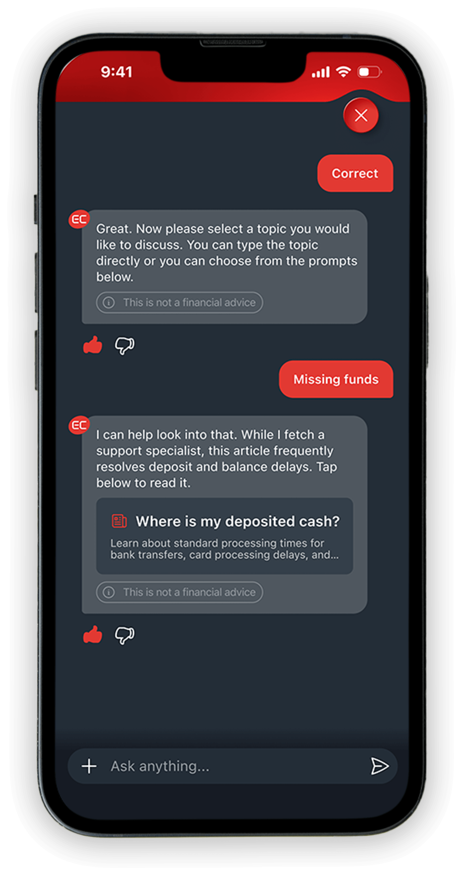 EC Assist chat inside the app