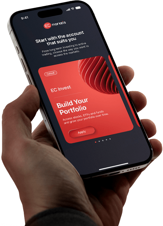 EC Markets app shown on a phone